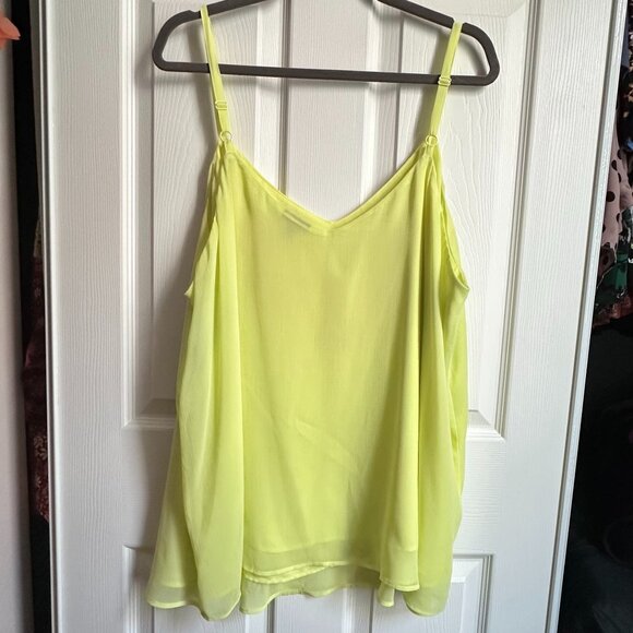 Torrid 3X Neon Yellow Chiffon Swing Layer Cami Tank Top w Pink Floral Embroidery - Picture 2 of 4